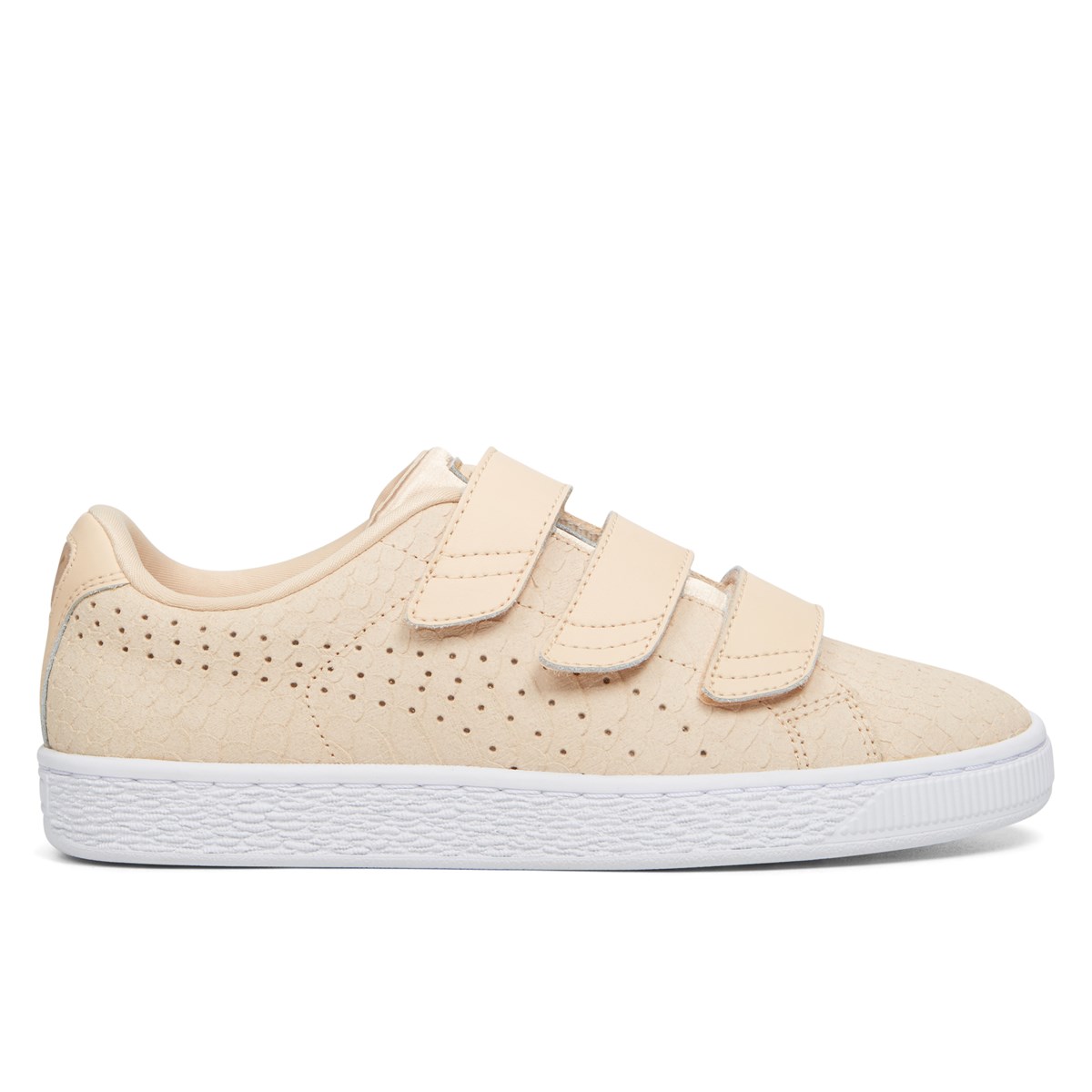 Women's Suede Velcro Strap Basket Beige Sneaker | Little Burgundy